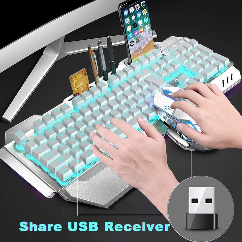 LexonElec Wireless Keyboard and Mouse, Blue LED Backlit Rechargeable Keyboard with 3800mAh Battery, Metal Panel, Removable Hand Rest Mechanical Feel, 7 Color Gaming Mute Mouse for PC Gamers - Image 2